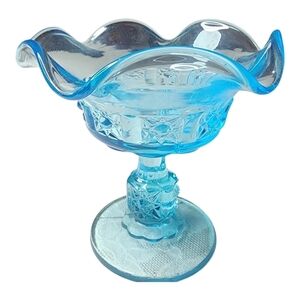 Vintage Blue Glass Small Compote. 5" tall.
